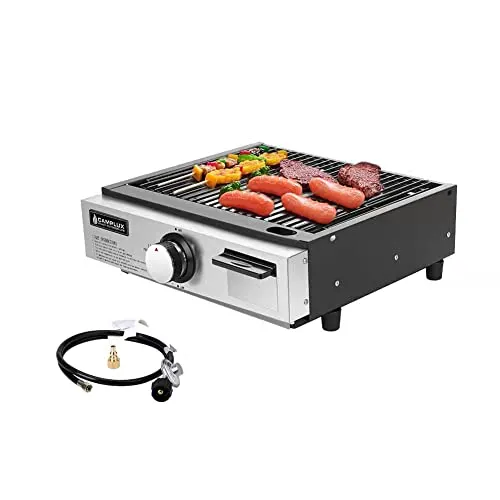 Camplux Propane Gas Griddle Grill, 15,000 BTU Griddle Grill Combo, Portable Camping Griddle Station 17 Inches with 20 lb and RV Regulator for Camping, RV Picnic and Tailgating