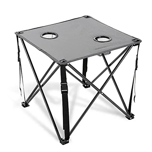 Arrowhead Outdoor Heavy-Duty Portable Camping Folding Table, 2 Cup Holders, Compact, Square, Carrying Case Included, Steel Frame, High-Grade 600D Canvas, USA-Based Support