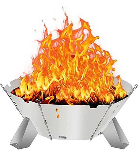 Portable Collapsible Fire Pit for Outdoor Camping fire, Detachable Stainless Steel Wood Burning RV Fire Pits, Foldable BBQ Basin Disassembly for Camper Carrying