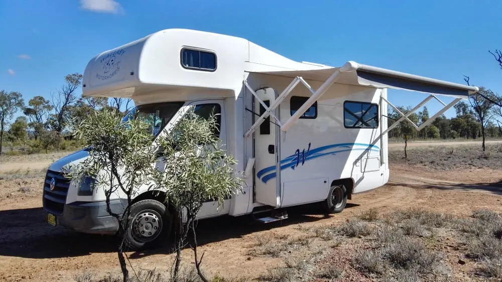 Motorhome with an awning