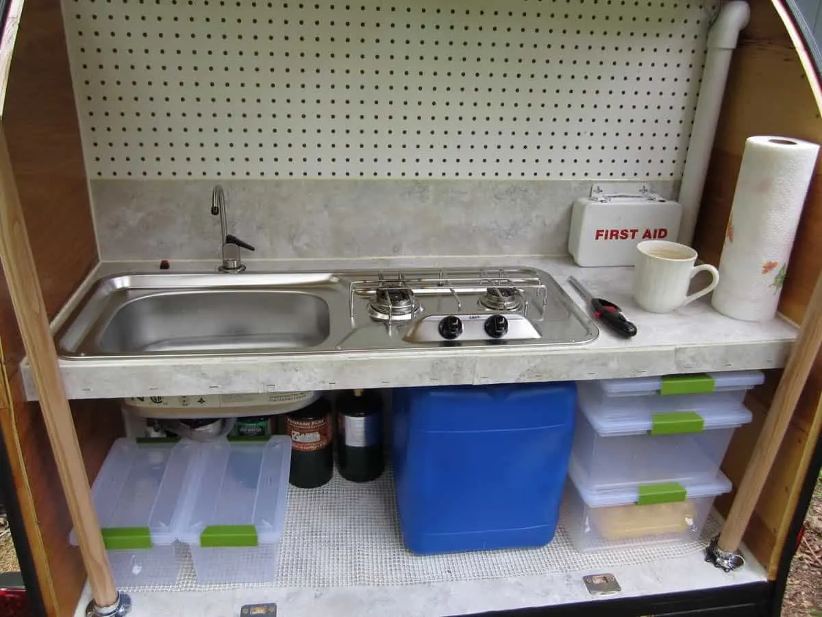 Rear kitchen on diy teardrop trailer