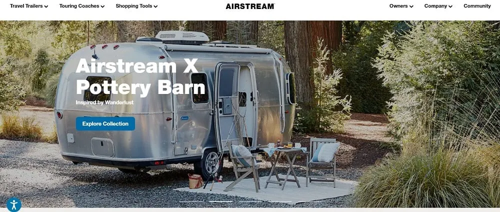 This is a screenshot of the Airstream website.