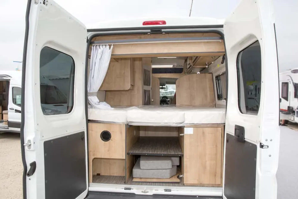 This is a close look at a camper van's storage capability.