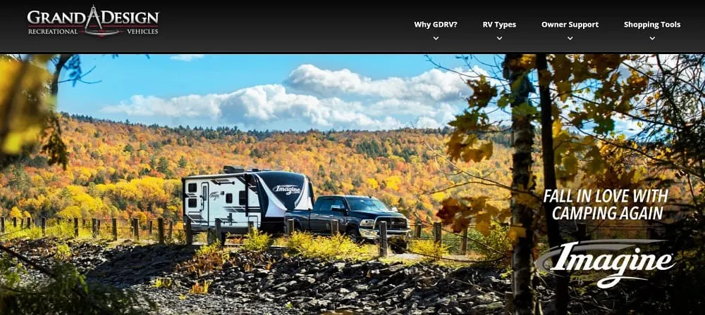 This is a screenshot of the Grand Design RV website.