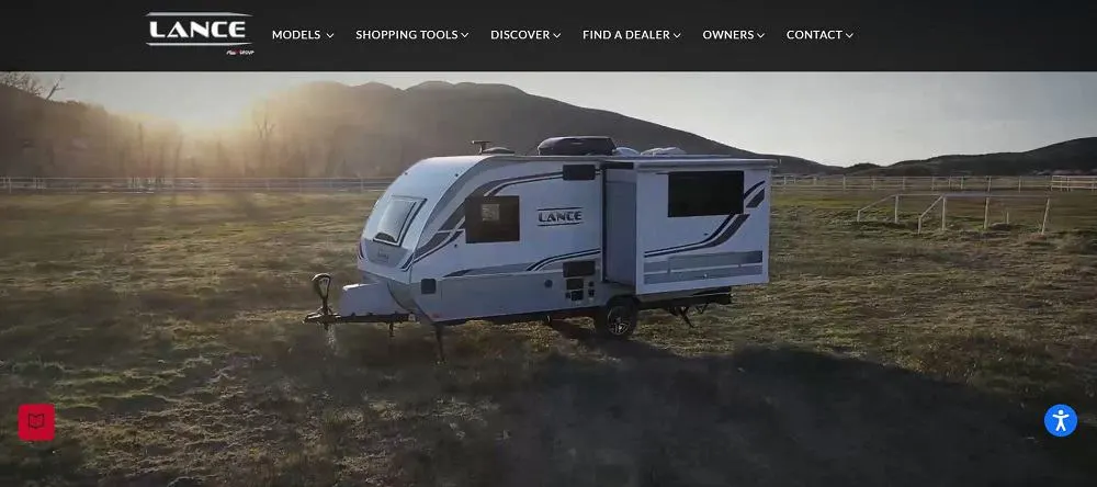 This is a screenshot of the Lance Camper website.