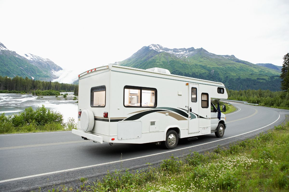 An RV on a curve road.