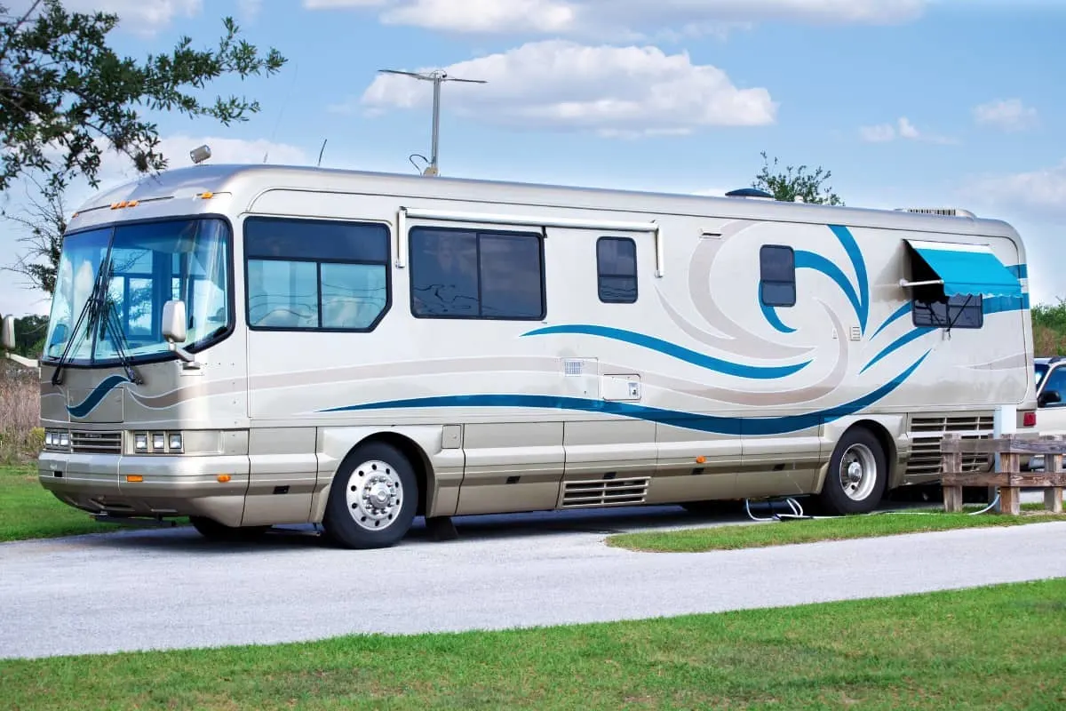 Luxury RV in a campground.