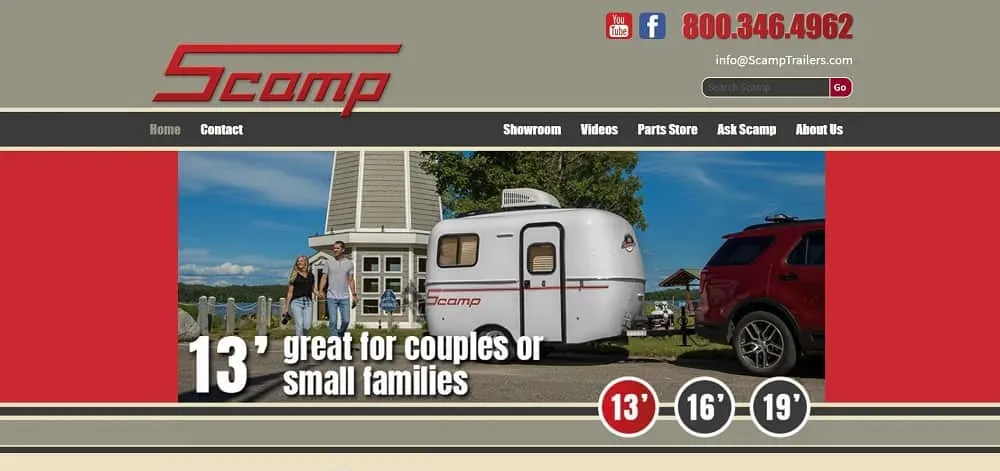 This is a screenshot of the Scamp website.