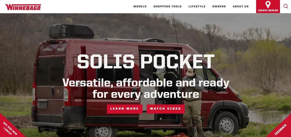 This is a screenshot of the Winnebago website.