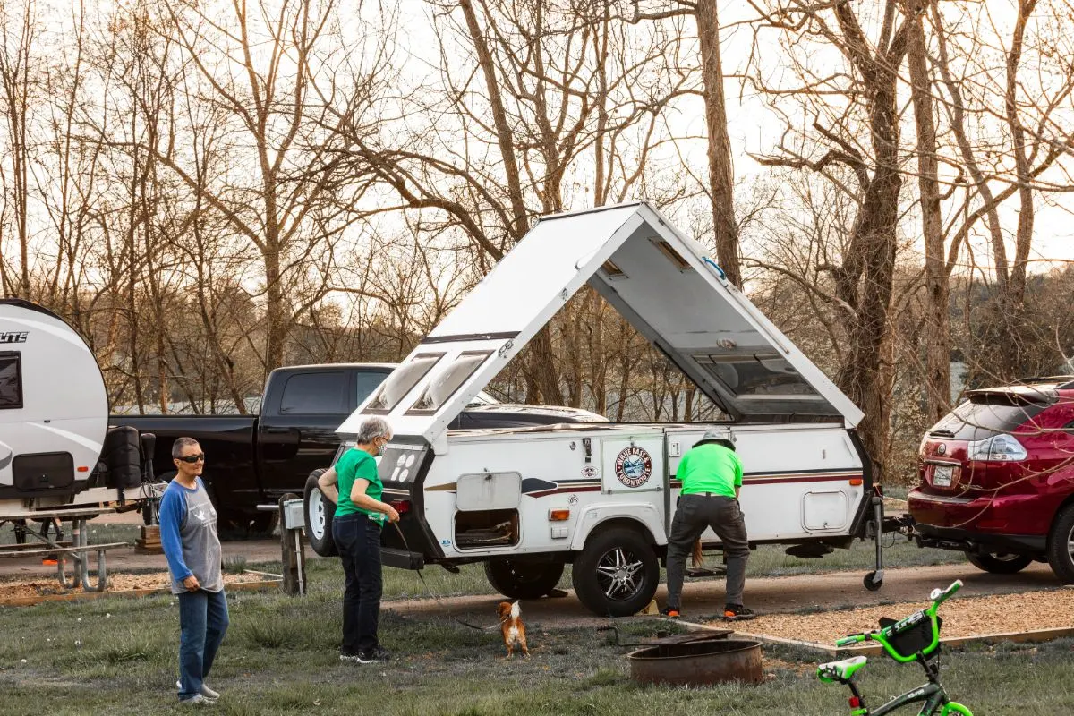 A-Frame trailer on camp site.