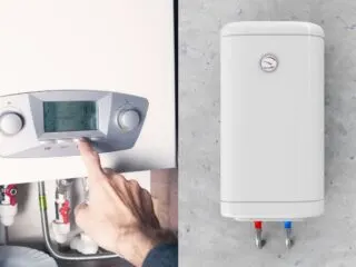 Collage photo of electric and propane water heater.