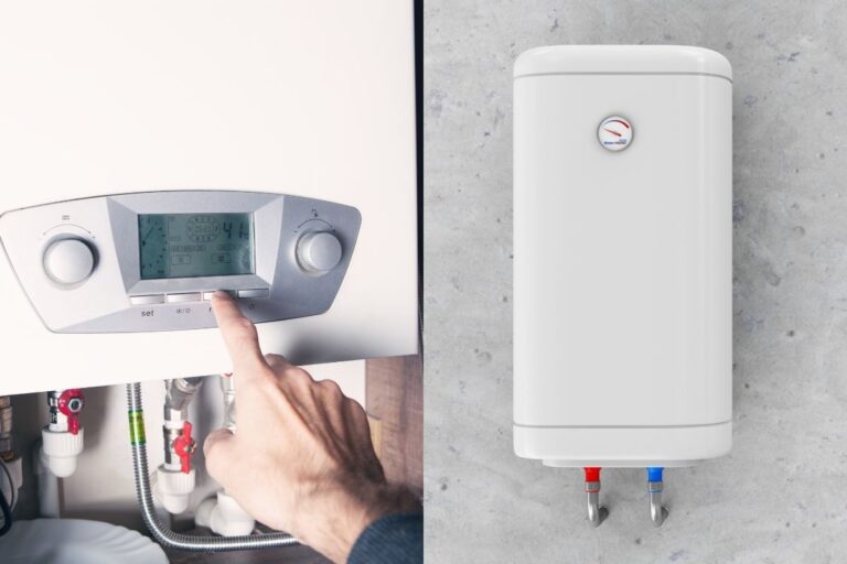 Collage photo of electric and propane water heater.