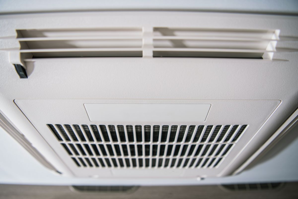 An RV heater mounted in the RV ceiling.