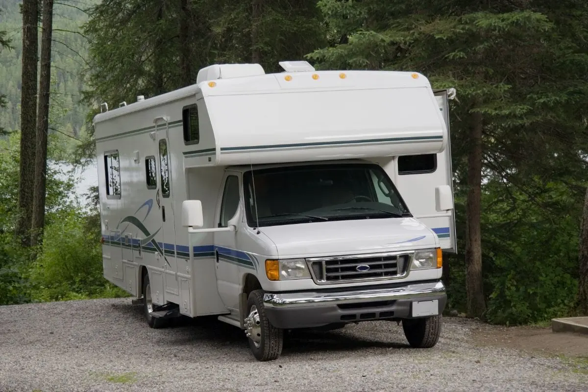 Class C RV with slide out extended.