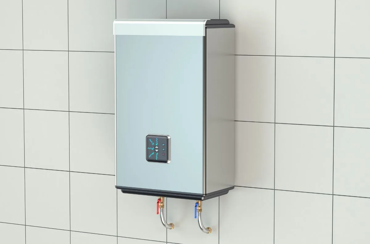 Automatic water heater mounted on the wall.