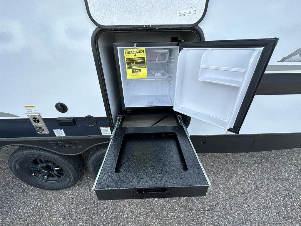 Exterior fridge of the RV.