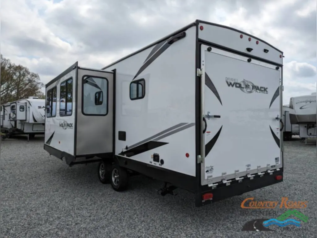 Side view of the Travel Trailer Toy Hauler RV.