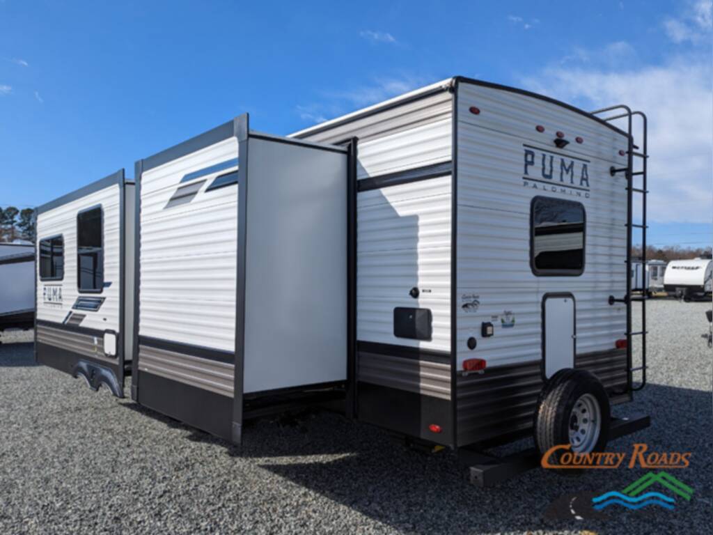 Rear view of the New 2024 Palomino PUMA 32BH2B Travel Trailer RV.