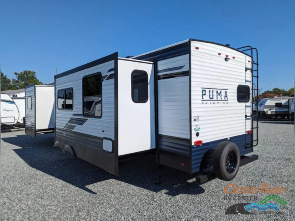 Rear view of the New 2024 Palomino PUMA 30RKQS Travel Trailer RV.