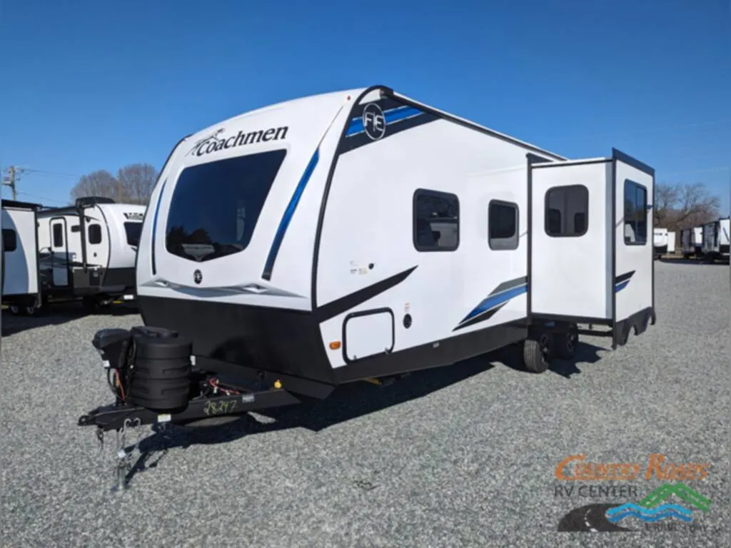 Front view of the New 2024 Coachmen Freedom Express Ultra Lite 252RBS Travel Trailer RV.