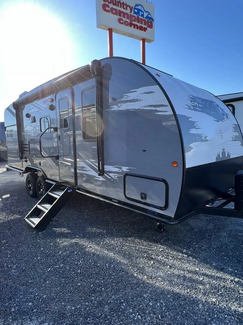 Front view of the New 2023 Venture Rv Sonic X 220VRBX Travel Trailer RV.