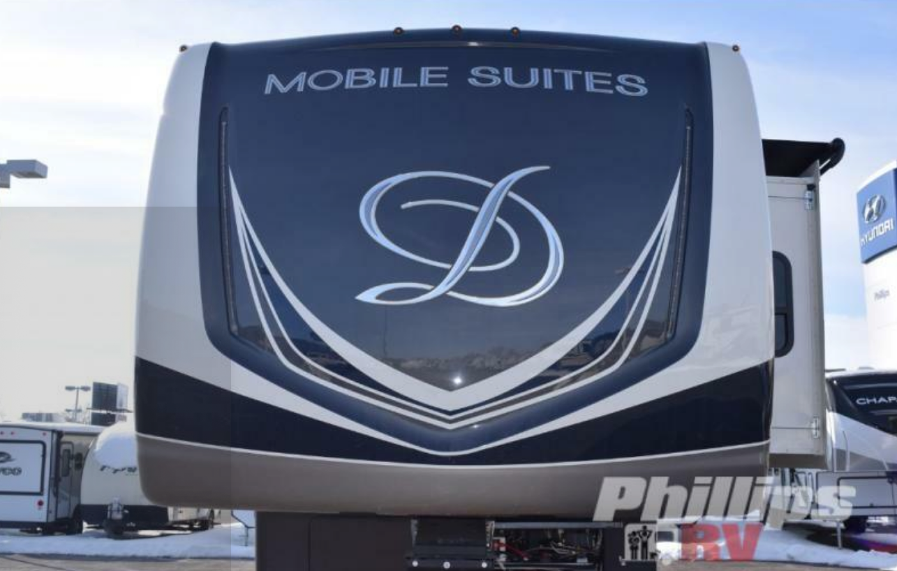 Front view of the New 2022 DRV Luxury Suites Mobile Suites 43 Atlanta Fifth Wheel RV.