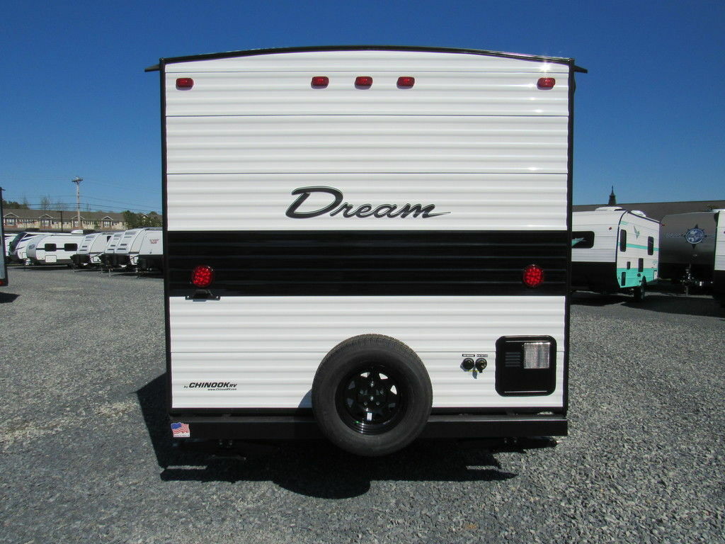 Rear view of the New 2022 Chinook Dream 260BH Travel Trailer RV.