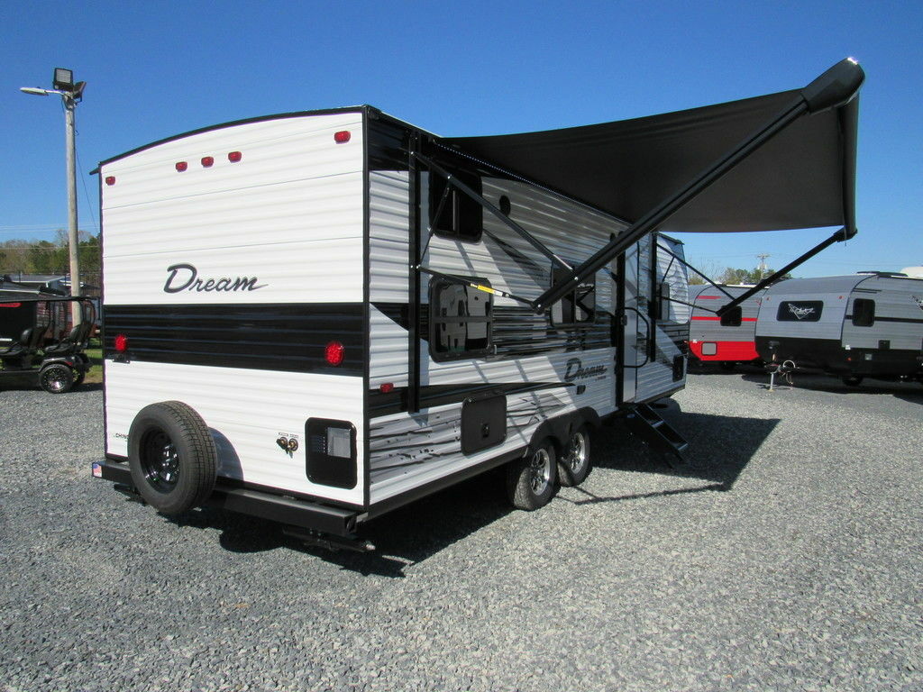 Rear view of the New 2022 Chinook Dream 260BH Travel Trailer RV.