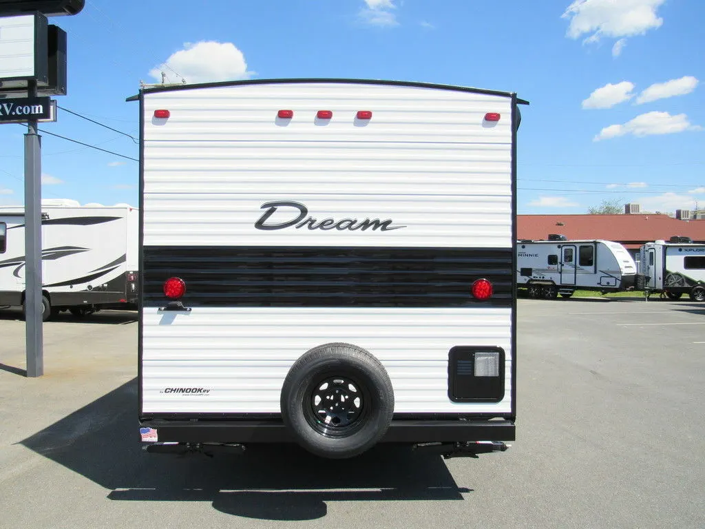 Rear view of the New 2022 Chinook Dream 259RB Travel Trailer RV.