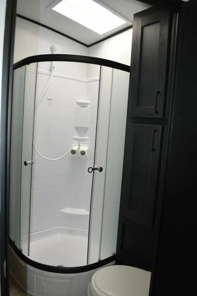 Bathroom with a walk-in shower.