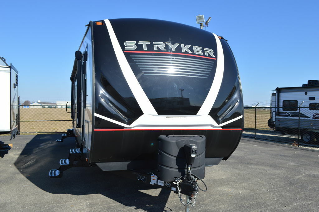 Front view of the New 2022 Cruiser Rv Stryker ST2916 Travel Trailer Toy Hauler RV.