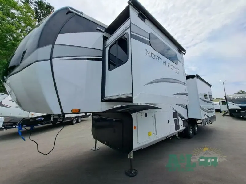 Side view of the New 2022 Jayco North Point 340CKTS Fifth Wheel RV.