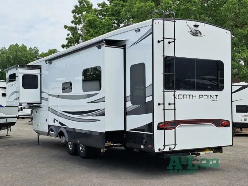 Side view of the New 2022 Jayco North Point 340CKTS Fifth Wheel RV.