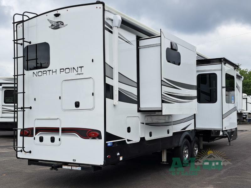 Side view of the New 2022 Jayco North Point 380RKGS Fifth Wheel RV.