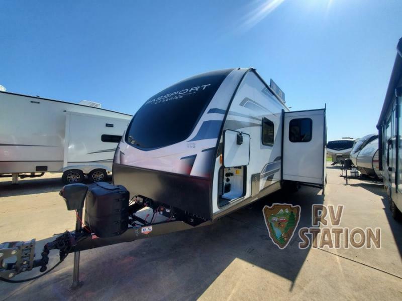 Front view of the New 2022 Keystone Rv Passport GT 3401QD Travel Trailer RV.