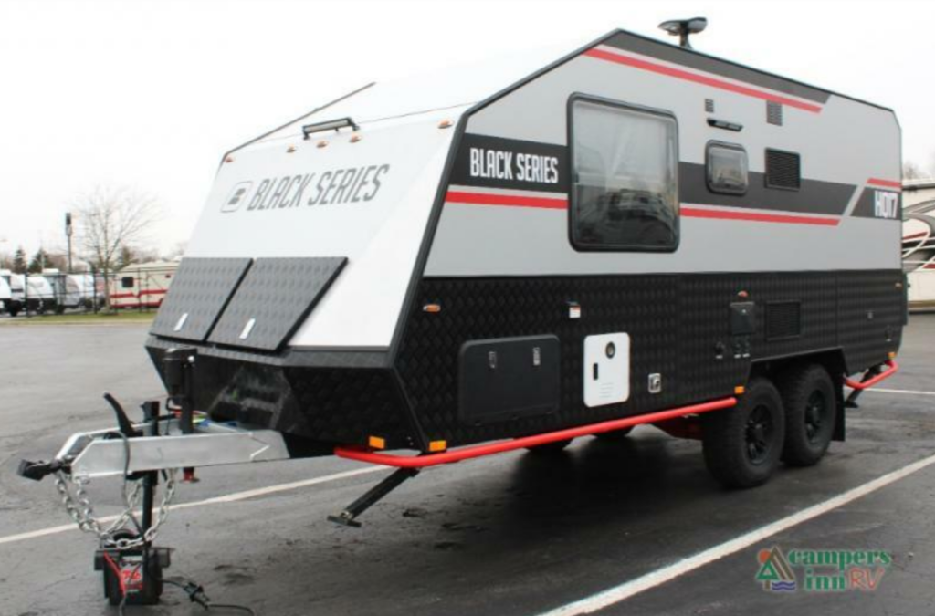 Side view of the New 2022 Black Series Camper HQ17 Travel Trailer RV.