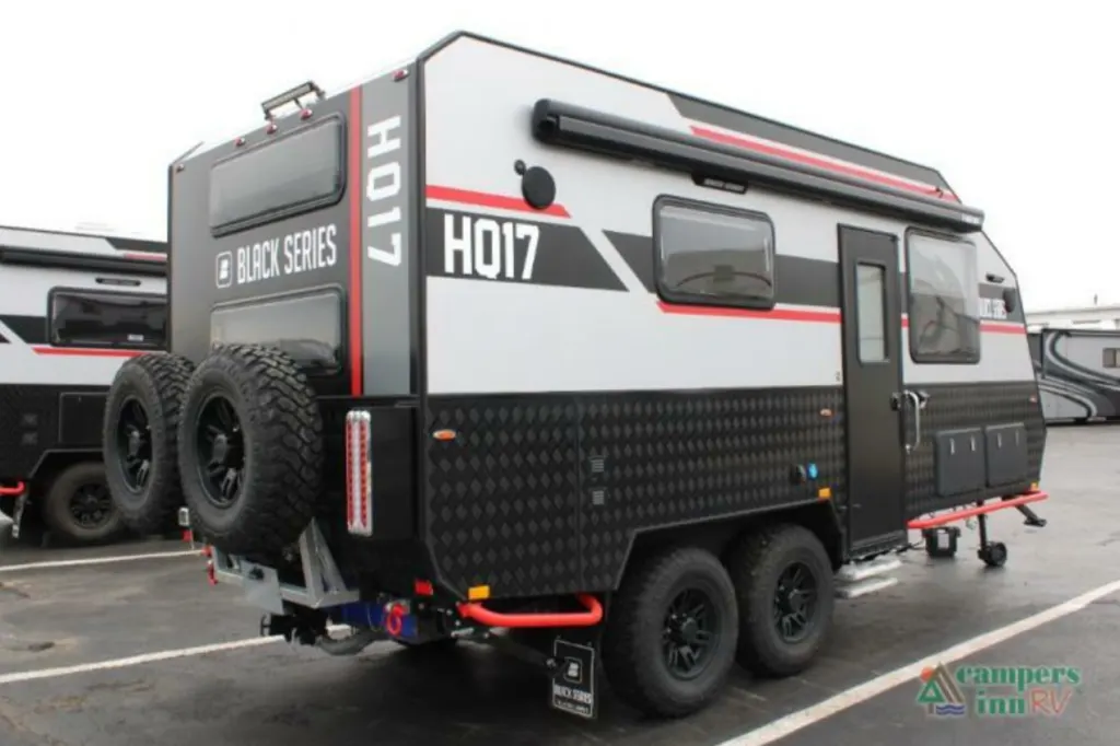 Side view of the New 2022 Black Series Camper HQ17 Travel Trailer RV.