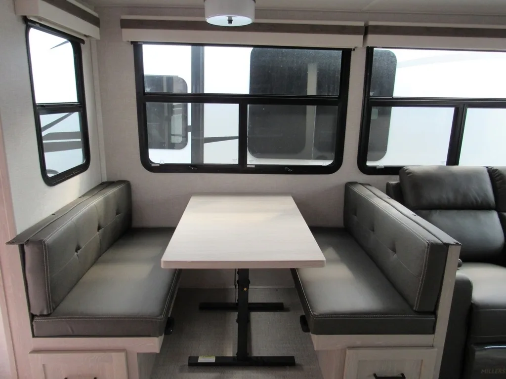 Dinette with pull-out storage drawers.