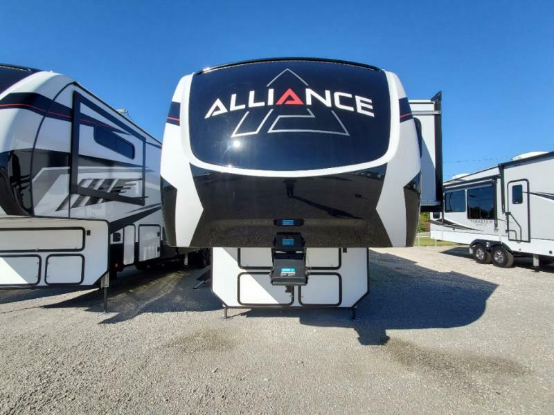 Front view of the New 2022 Alliance Rv Valor 43V13 Fifth Wheel Toy Hauler RV.