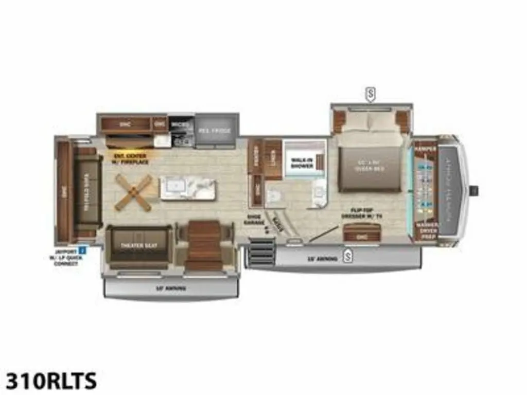 Floor plan of the New 2023 Jayco NORTH POINT 310RLTS Fifth Wheel RV