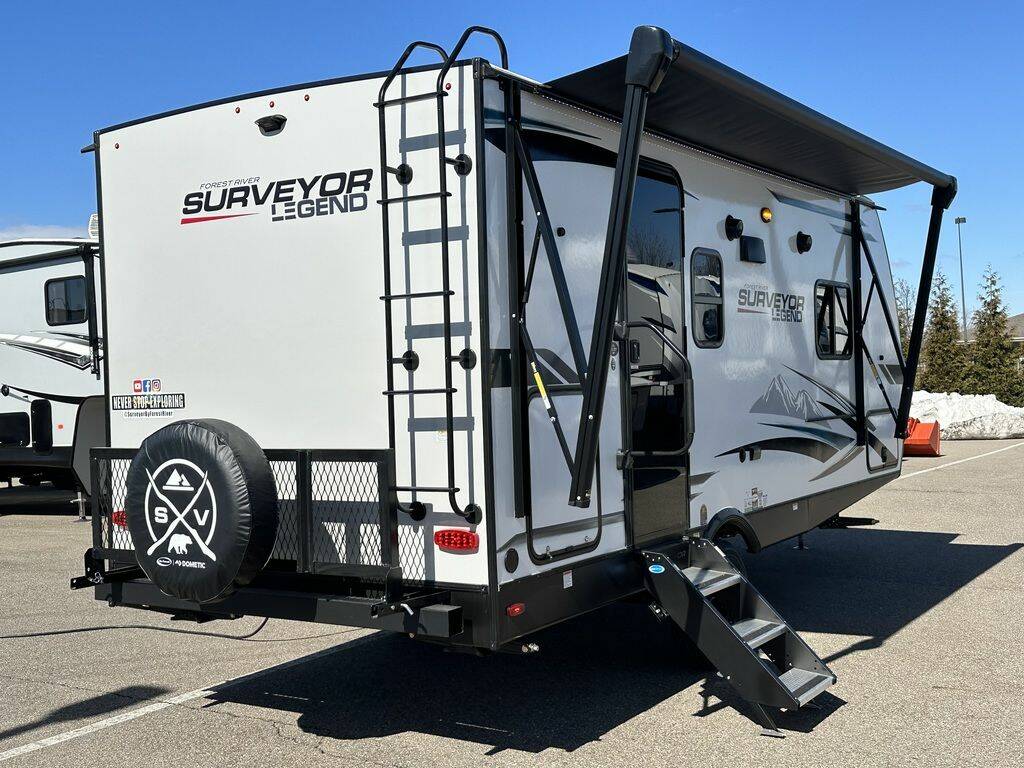 Rear view of the New 2024 Forest River Surveyor Legend Sub 19RBLE Travel Trailer RV.