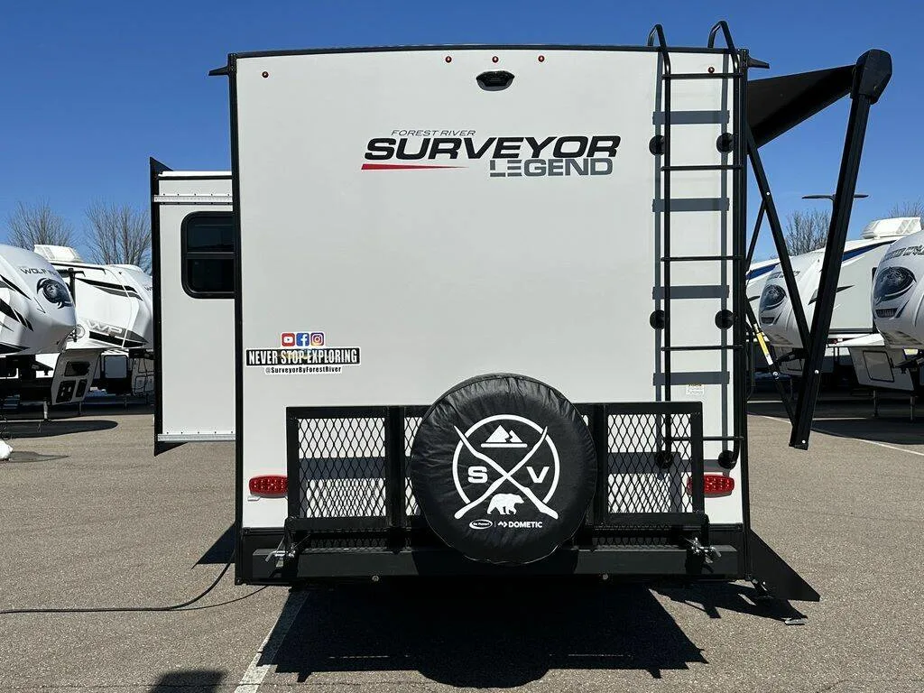 Rear view of the New 2024 Forest River Surveyor Legend Sub 19RBLE Travel Trailer RV.