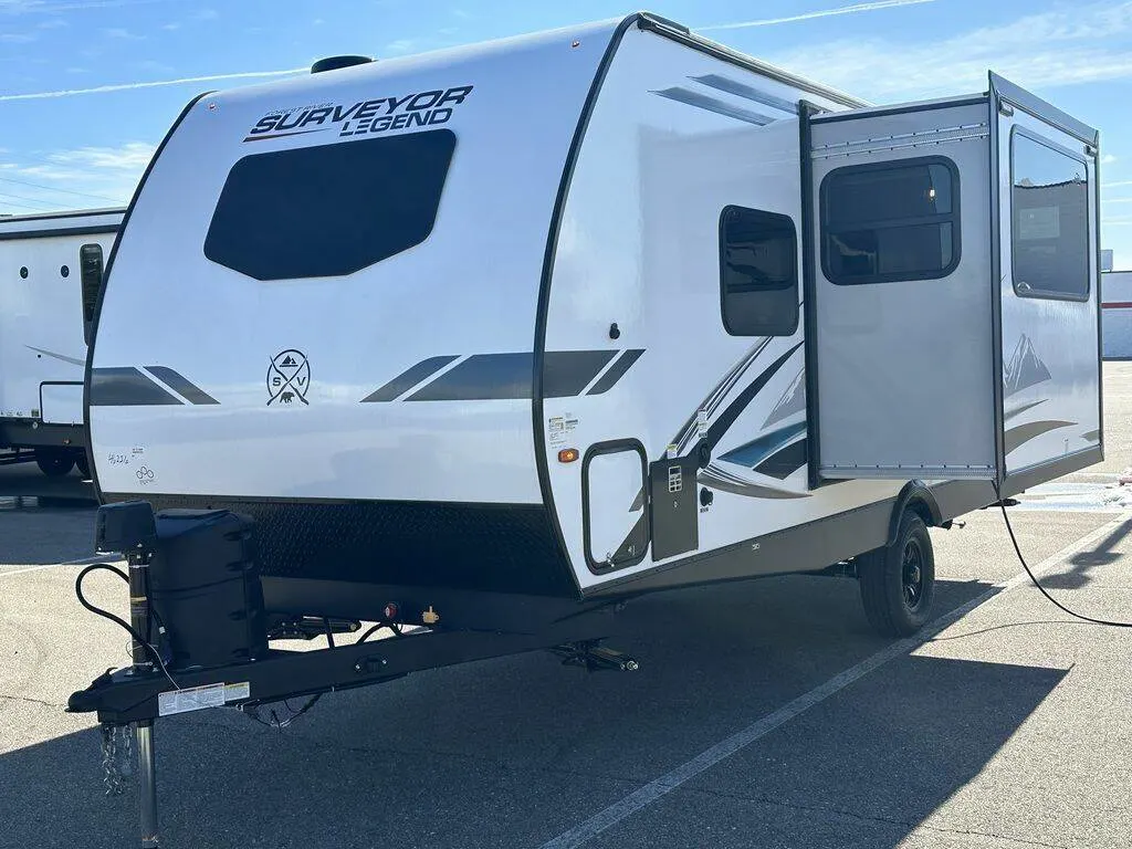 Front view of the New 2024 Forest River Surveyor Legend Sub 19RBLE Travel Trailer RV.