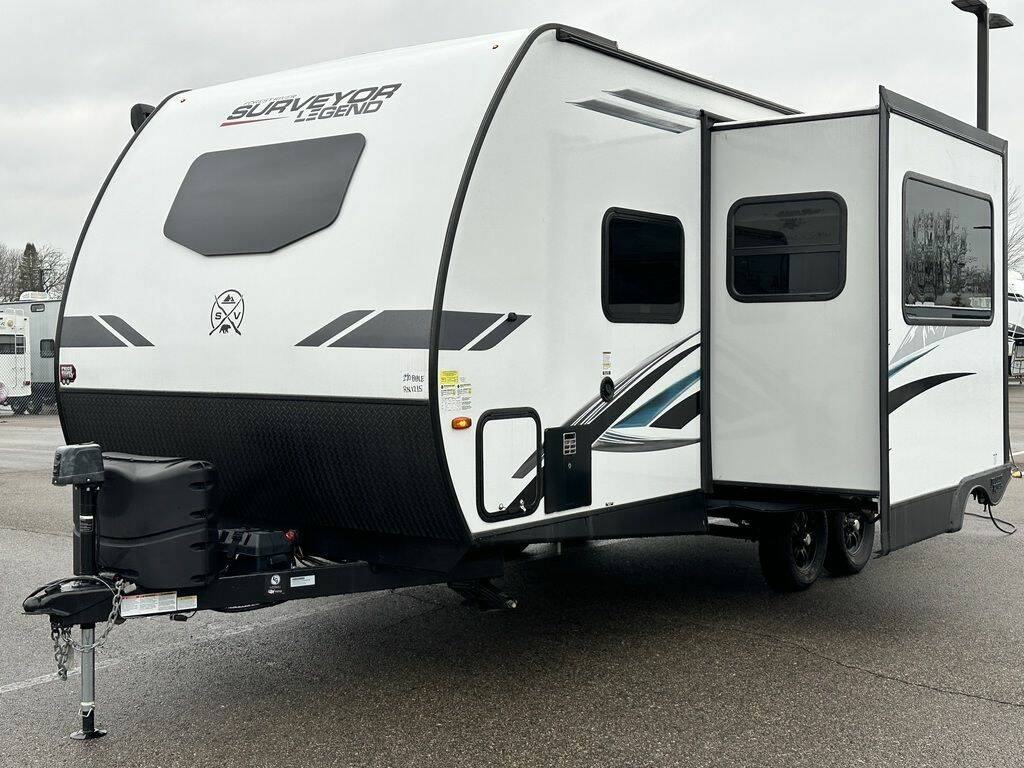 Front view of the New 2024 Forest River Surveyor Legend Murphy Bed 240BHLE Travel Trailer RV.