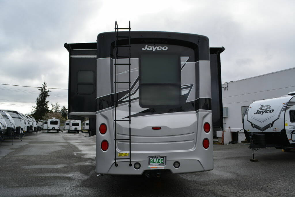 Rear view of the 2023 Jayco Seneca 37L Class C RV.