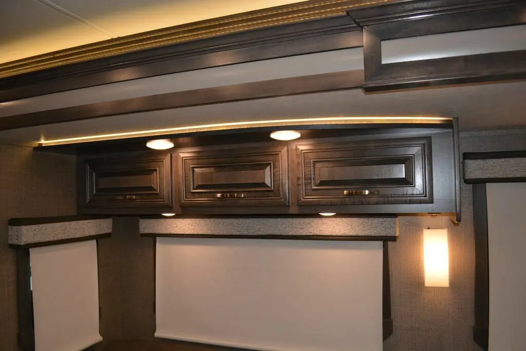 Overhead cabinets with awning style pull-out doors.