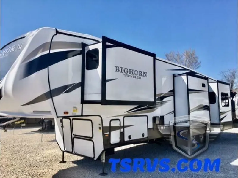 Side view of the New 2022 Heartland Bighorn Traveler 35BK Fifth Wheel RV.