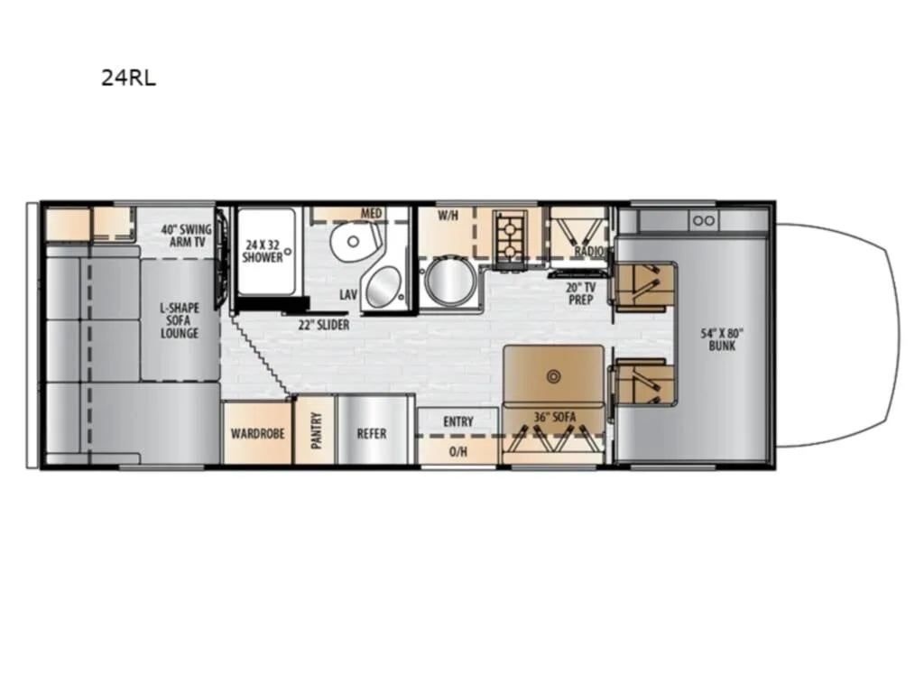 Floor plan of the New 2024 East To West Entrada M-Class 24RL Class C RV.