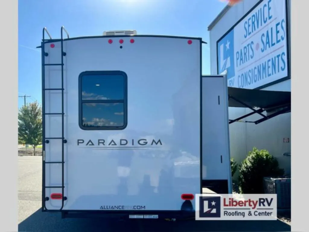 Rear view of the New 2023 Alliance Rv Paradigm 382RK Fifth Wheel RV.