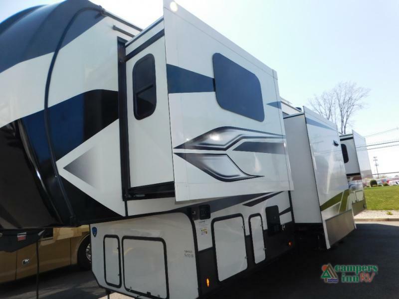 Side view of the New 2022 Keystone Rv Alpine 3712KB Fifth Wheel RV.